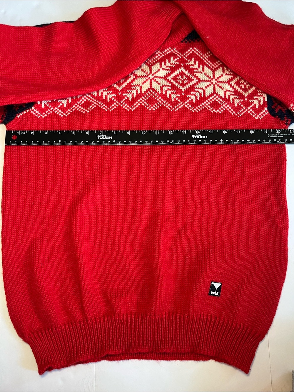 VTG Dale of Norway Pure Wool Nordic Ski Sweater Red Snowflake Mock Neck Mens 50 - Picture 5 of 7
